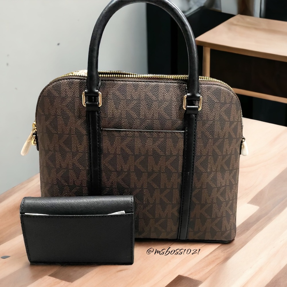Michael Kors Bedford Legacy Medium Dome Satchel + Wallet/Cardholder in Brn/Blk - Picture 2 of 6
